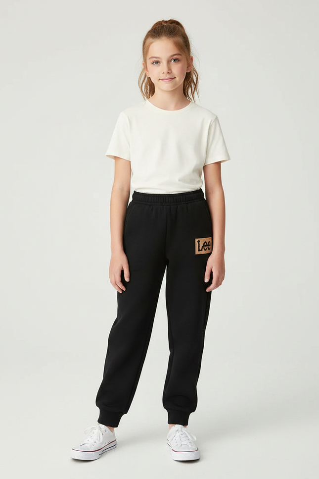 Pantalon Noir Molleton Imprimé Confortable Décontracté