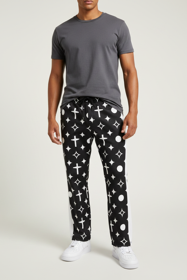 Pantalon Noir Imprimé Croix Y2K Flared Homme - Polyester