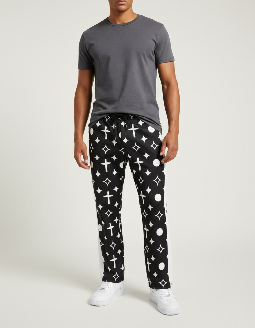 Pantalon Noir Imprimé Croix Y2K Flared Homme - Polyester