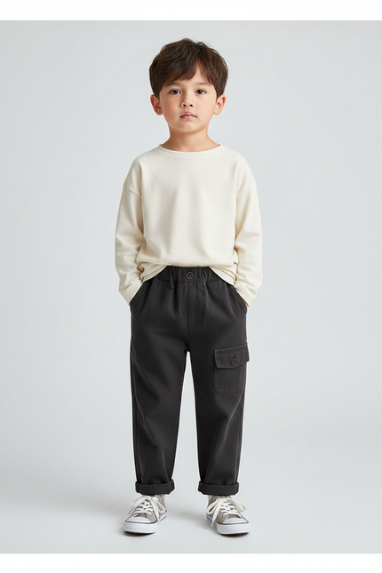 Pantalon Noir Cargo Enfant Ample Décontracté - Molleton