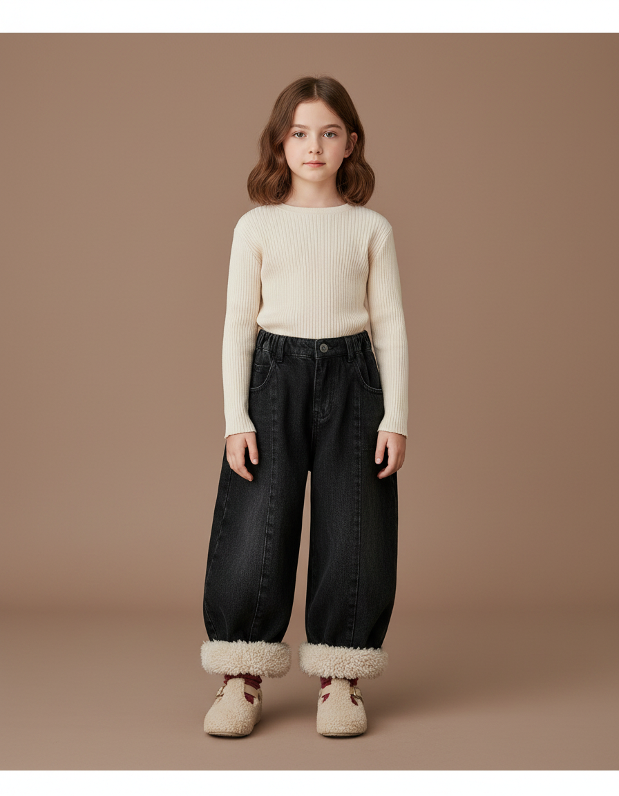 Pantalon Noir Ample Molletonné Enfant Hiver - Jean
