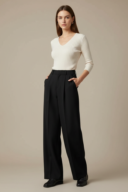 Pantalon Pince Noir Femme - Gabardine