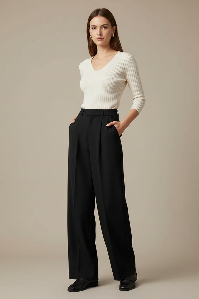 Pantalon Pince Noir Femme - Gabardine