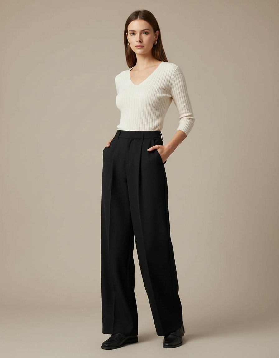 Pantalon Pince Noir Femme - Gabardine