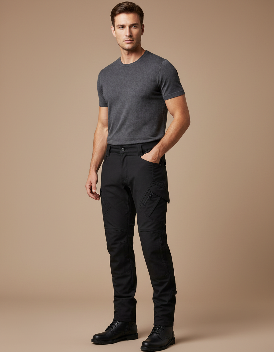 Pantalon Noir Cargo Homme Ajusté Moderne - Gabardine