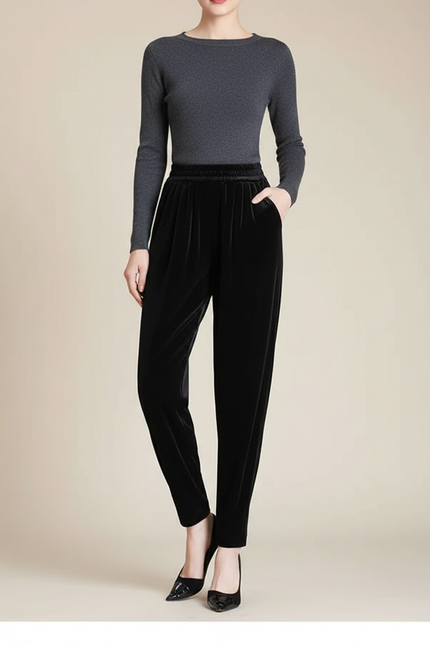 Pantalon Carotte Fluide Noir - Velours