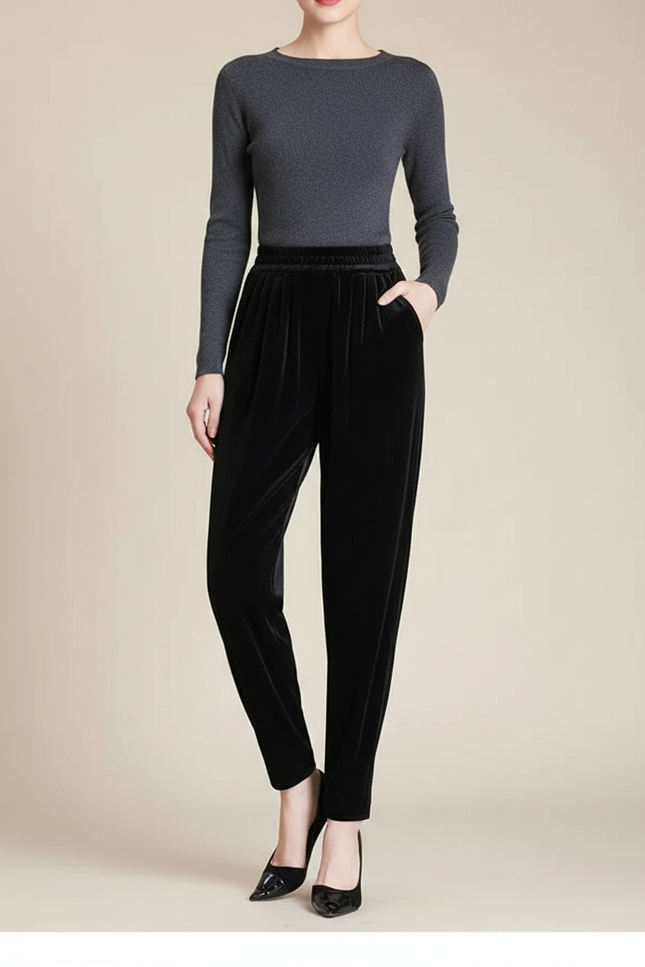 Pantalon Carotte Fluide Noir - Velours