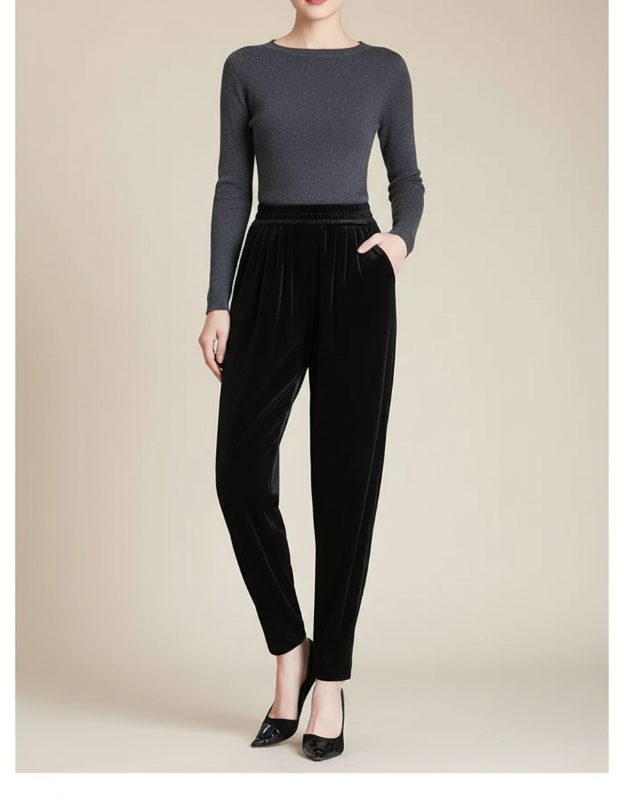 Pantalon Carotte Fluide Noir - Velours