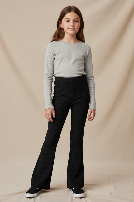 Pantalon Noir Côtelé Évasé Stretch Fille - Maille