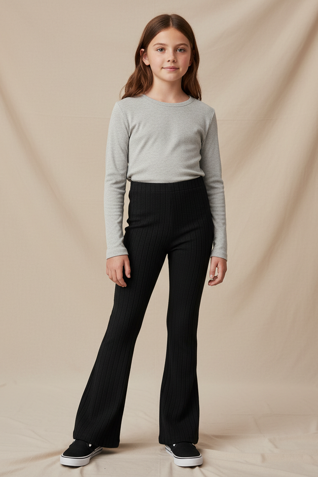 Pantalon Noir Côtelé Évasé Stretch Fille - Maille