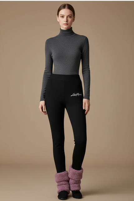 Pantalon Noir Côtelé Slim Doublé Chaud Femme - Maille