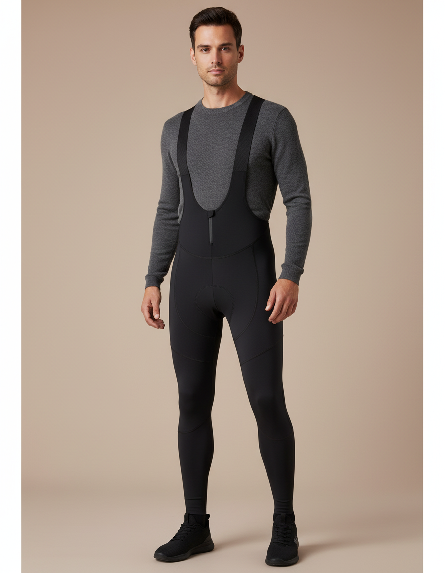 Pantalon Noir Cyclisme Thermique Bretelles Homme Rembourré - Polyester