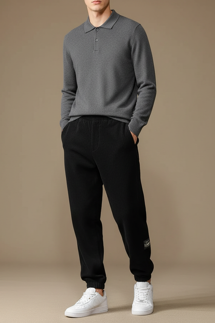 Pantalon Noir Côtelé Décontracté Ample Homme - Cordé
