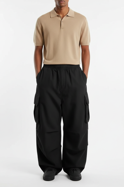 Pantalon Noir Cargo Ample Décontracté Homme Moderne - Polyester