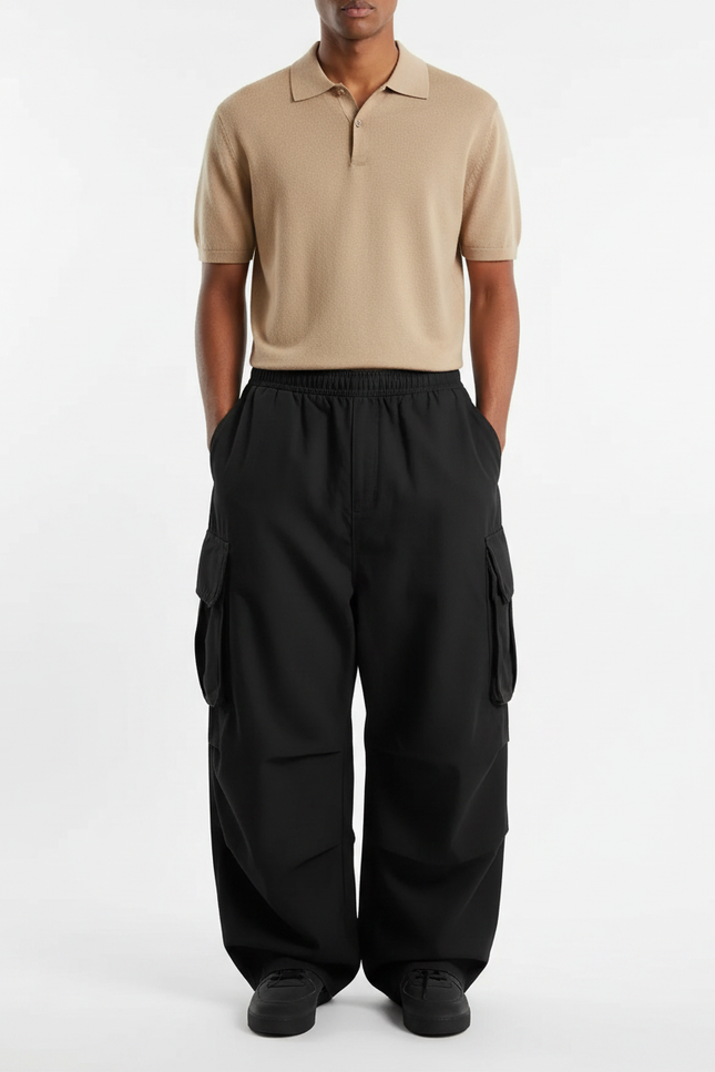 Pantalon Noir Cargo Ample Décontracté Homme Moderne - Polyester