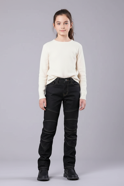 Pantalon Noir Motard Côtelé Enfant Slim - Jean