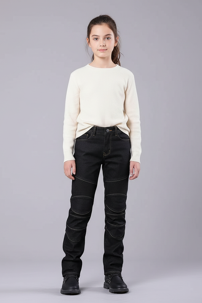 Pantalon Noir Motard Côtelé Enfant Slim - Jean