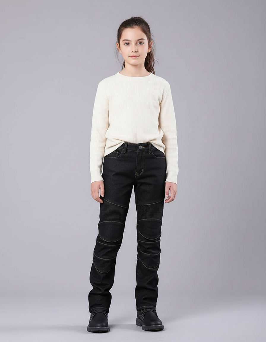 Pantalon Noir Motard Côtelé Enfant Slim - Jean
