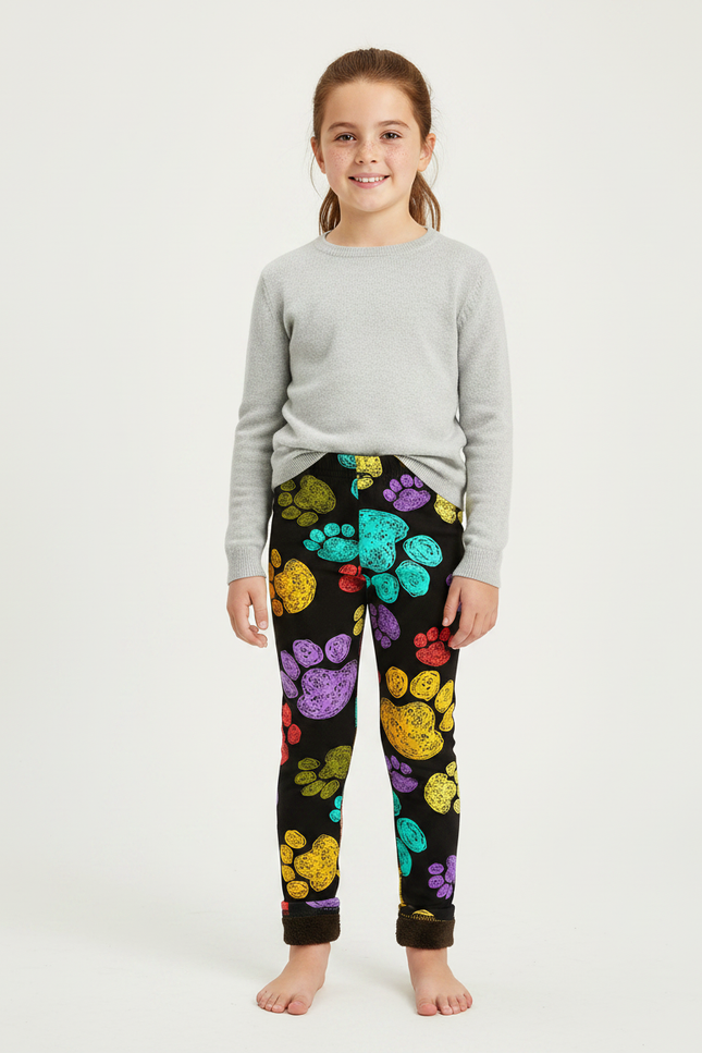 Pantalon Noir Molletonné Imprimé Pattes Colorées Fille