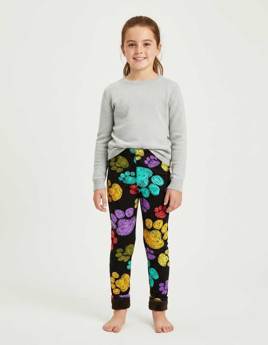 Pantalon Noir Molletonné Imprimé Pattes Colorées Fille