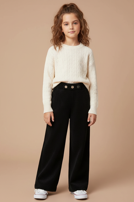 Pantalon Noir Côtelé Large Enfant Hiver - Cordé