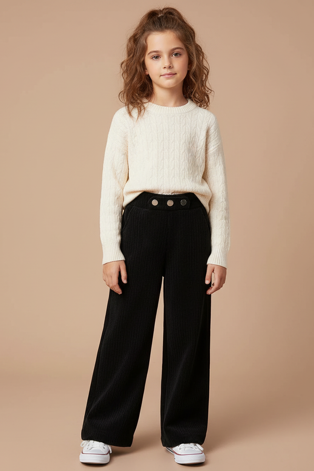 Pantalon Noir Côtelé Large Enfant Hiver - Cordé