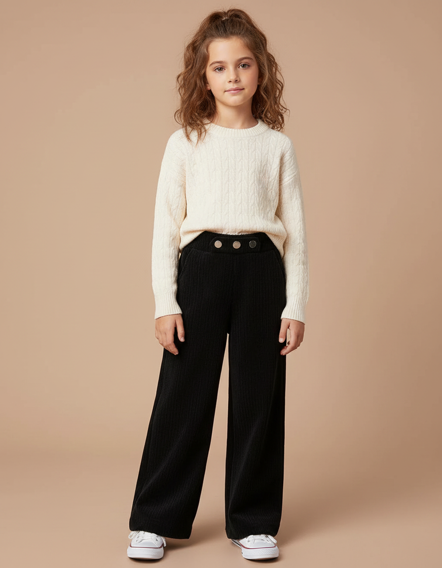 Pantalon Noir Côtelé Large Enfant Hiver - Cordé