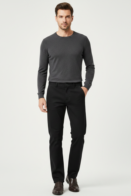 Pantalon Noir Slim Business Droit Élastique - Gabardine
