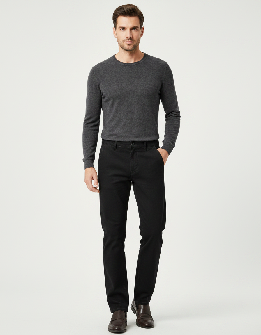 Pantalon Noir Slim Business Droit Élastique - Gabardine