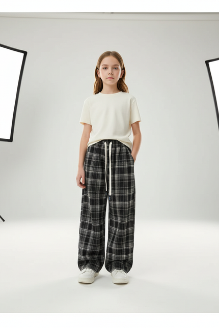 Pantalon Carreaux Noir Blanc - Multicolore Tweed