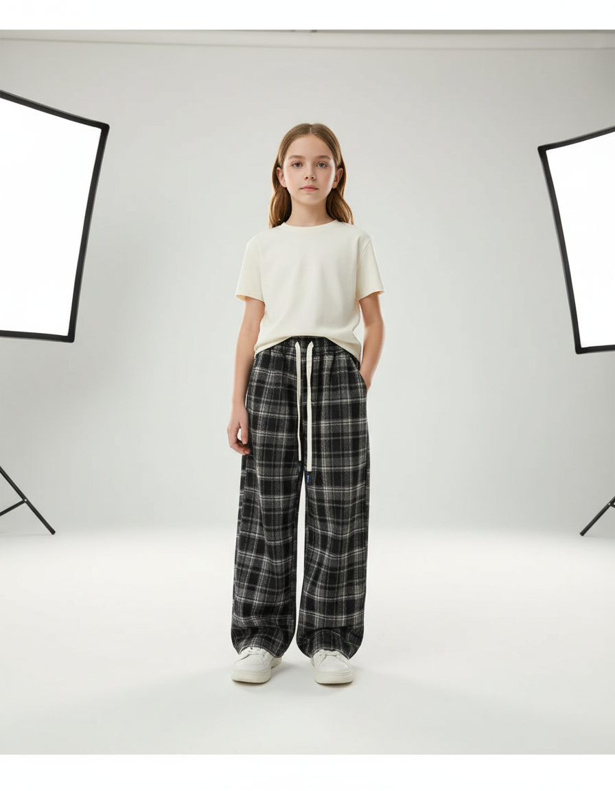 Pantalon Carreaux Noir Blanc - Multicolore Tweed