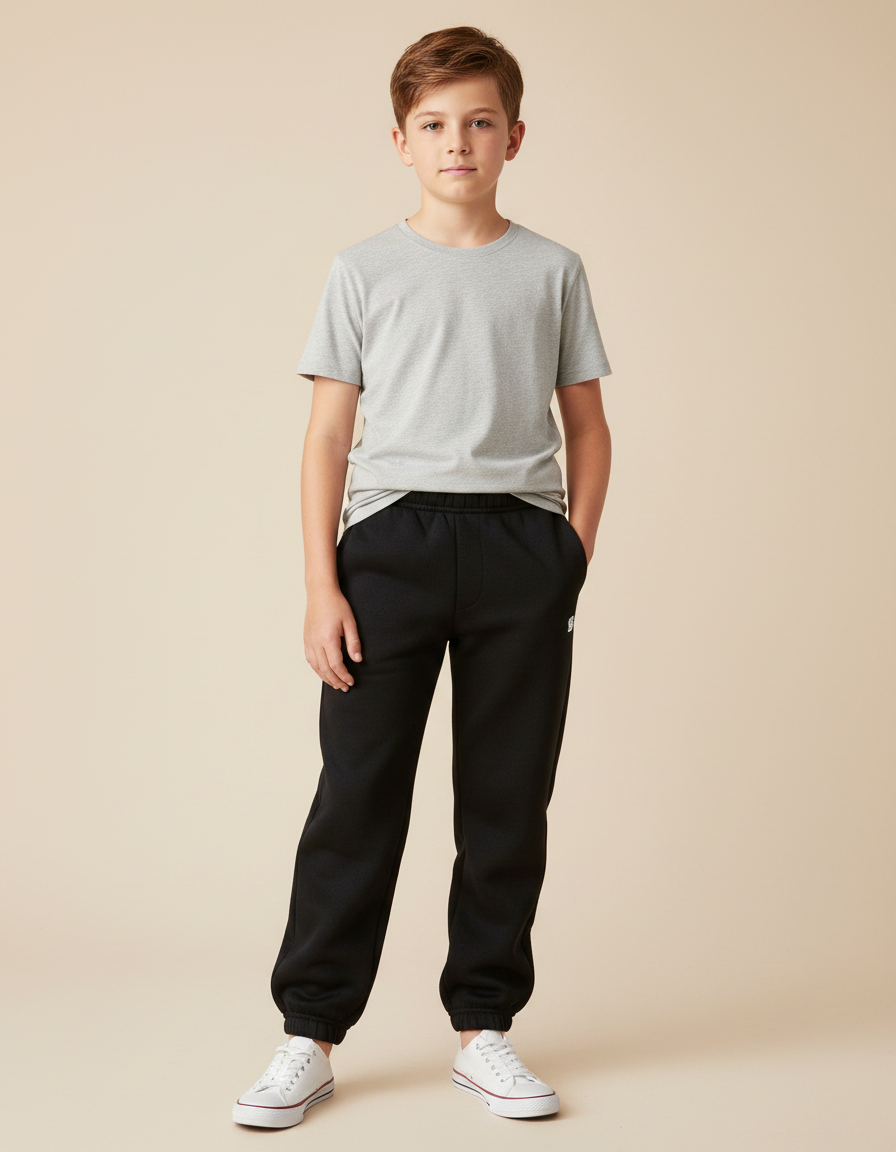Pantalon Noir Jogging Garçon Confortable Sport - Molleton