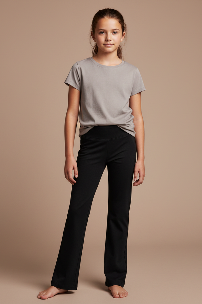 Pantalon Noir Évasé Confortable Fille Simple - Polyester