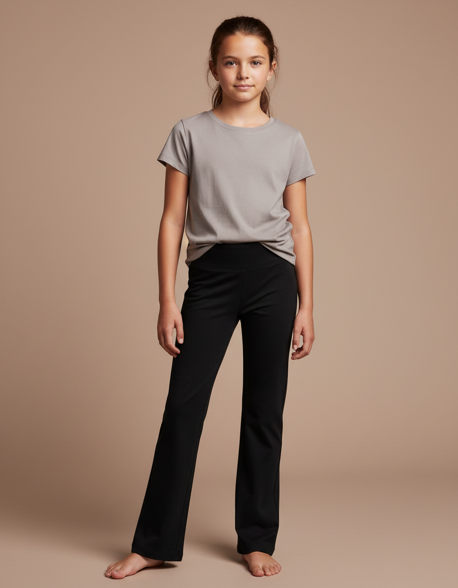 Pantalon Noir Évasé Confortable Fille Simple - Polyester