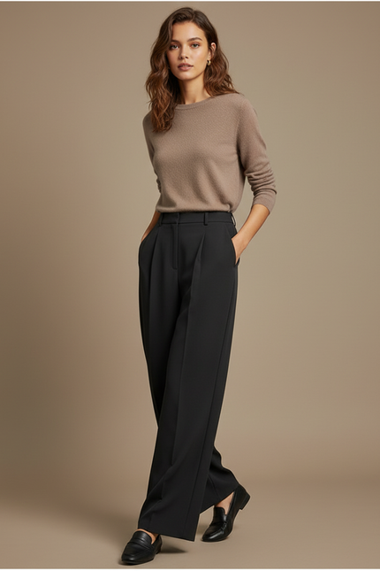 Pantalon Noir Plissé Taille Haute Femme Fluide - Viscose