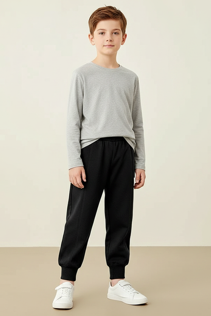 Pantalon Noir Enfant Ample Décontracté Molleton Hiver