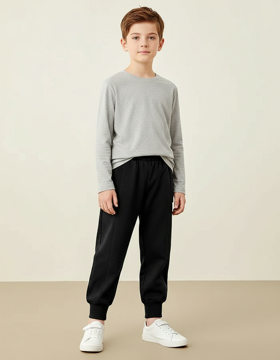 Pantalon Noir Enfant Ample Décontracté Molleton Hiver