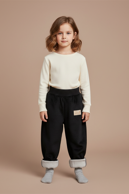 Pantalon Noir Côtelé Ample Doublé Hiver Enfant - Cordé