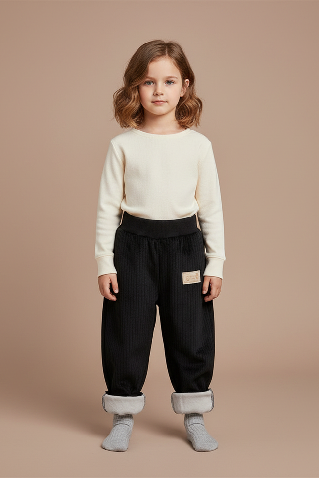 Pantalon Noir Côtelé Ample Doublé Hiver Enfant - Cordé