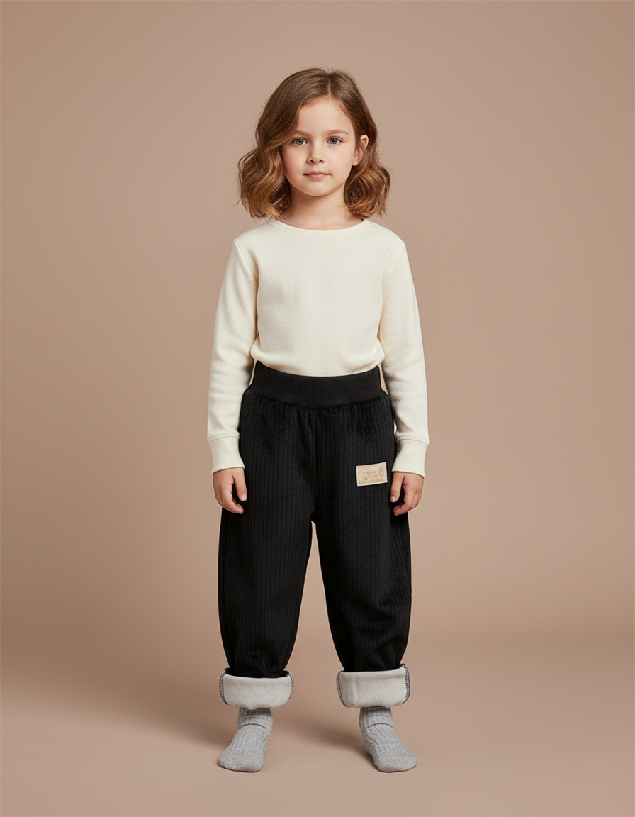 Pantalon Noir Côtelé Ample Doublé Hiver Enfant - Cordé