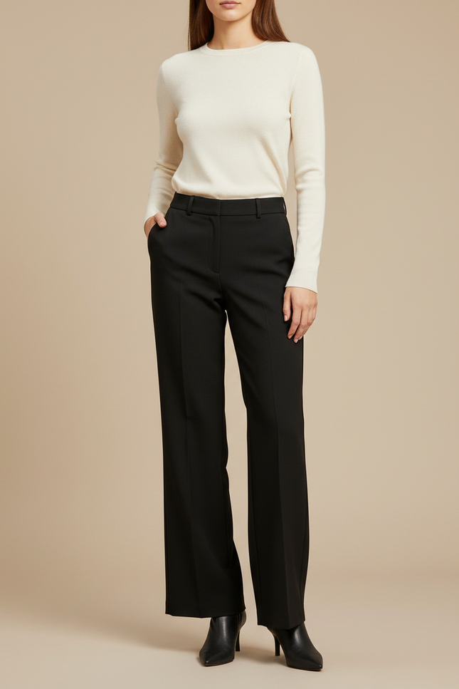 Pantalon Noir Femme Taille Haute Évasé Élégant - Gabardine