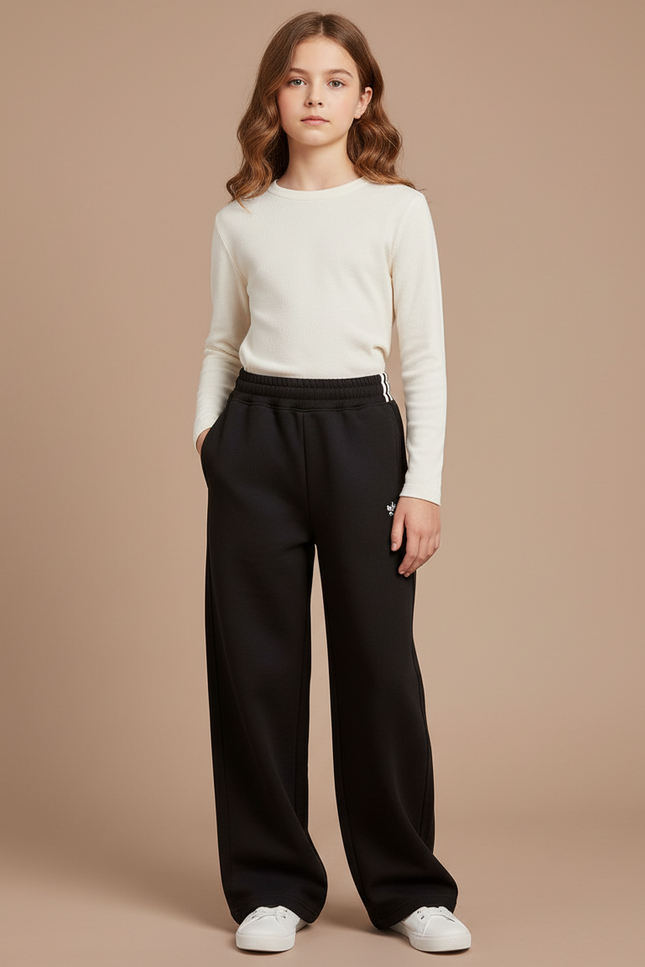 Pantalon Noir Ample Coton Enfant Sport - Molleton