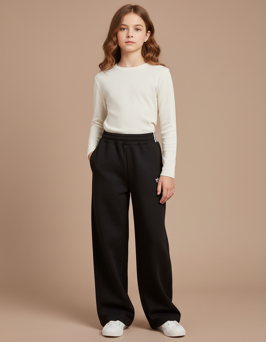 Pantalon Noir Ample Coton Enfant Sport - Molleton