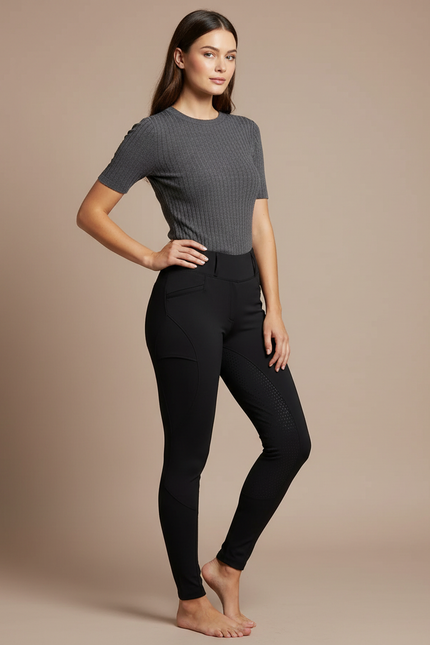 Pantalon Noir Équitation Ajusté Silicone Femme Sport - Polyester