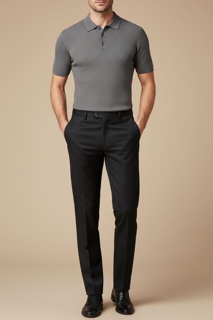 Pantalon Noir Homme Classique Droit Élégant Business - Gabardine