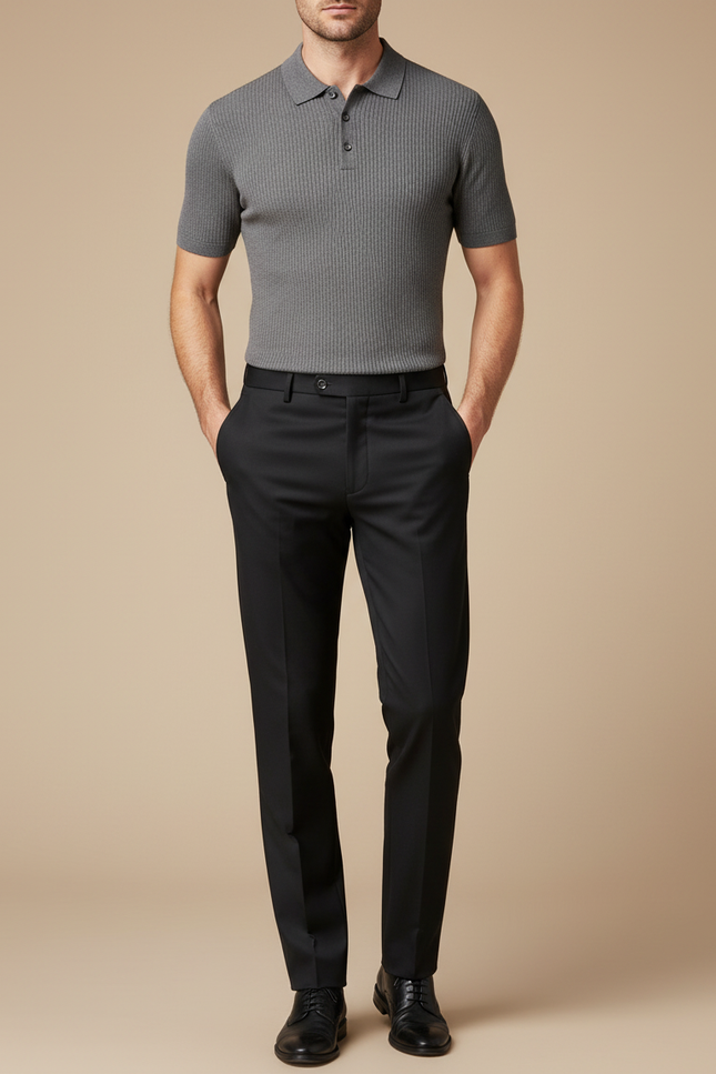 Pantalon Noir Homme Classique Droit Élégant Business - Gabardine