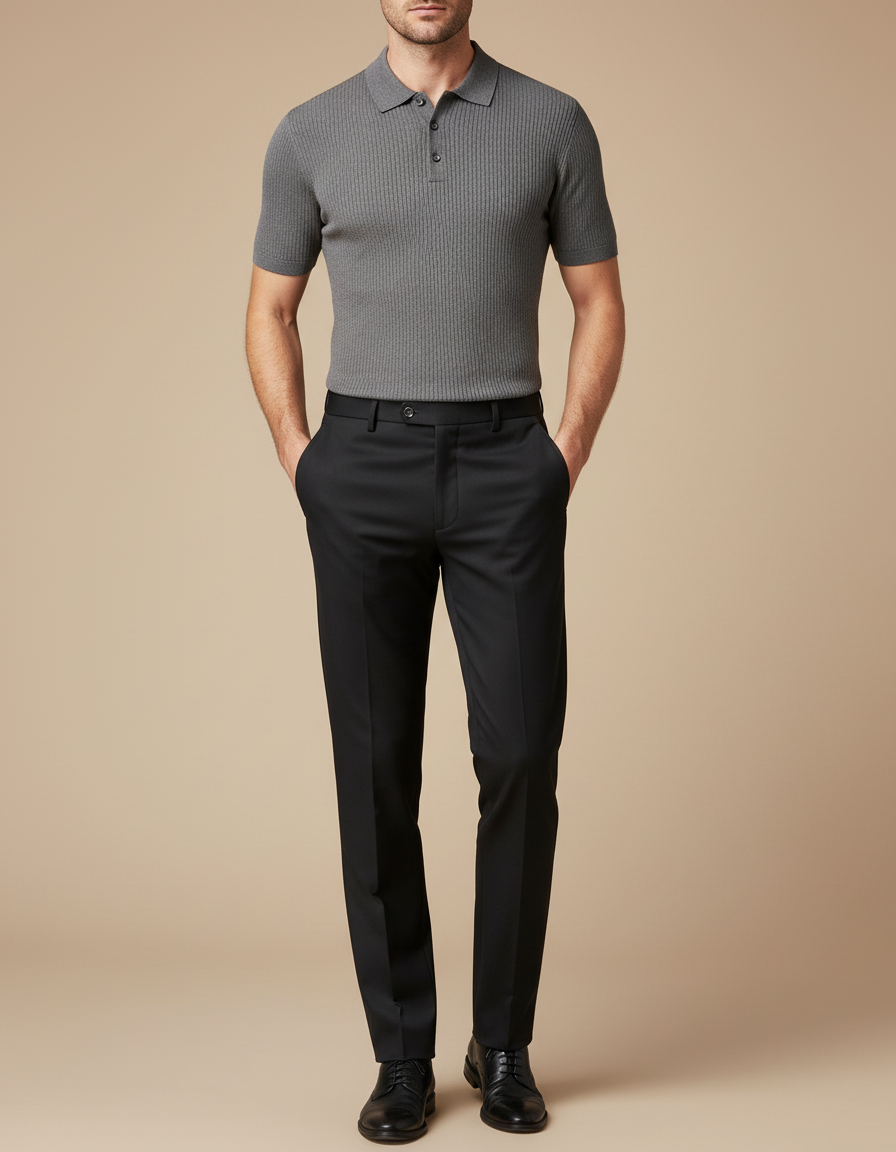 Pantalon Noir Homme Classique Droit Élégant Business - Gabardine