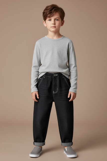 Pantalon Noir Enfant Décontracté Ample Denim - Jean