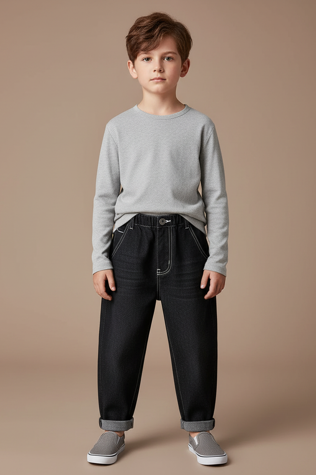 Pantalon Noir Enfant Décontracté Ample Denim - Jean