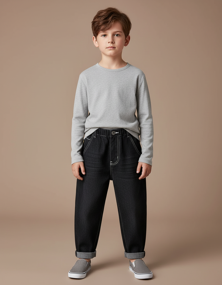 Pantalon Noir Enfant Décontracté Ample Denim - Jean